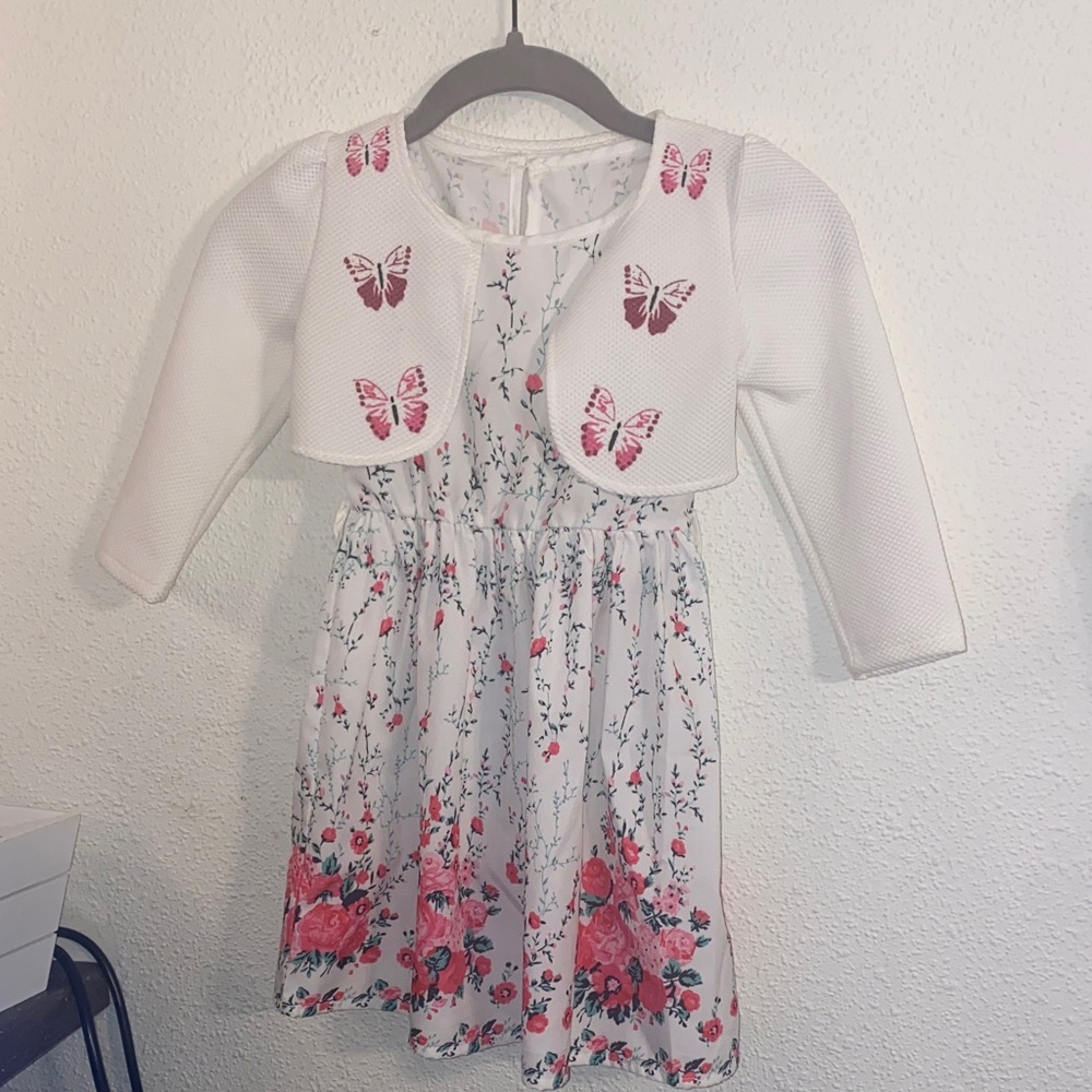Floral White and Pink Kids Dress